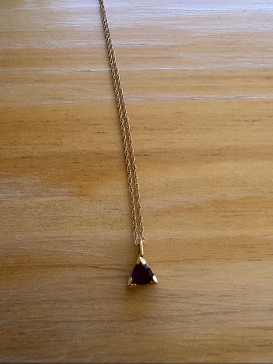 Jewelry - Gold Necklace with Triangular Purple Pendant - Women Jewelry